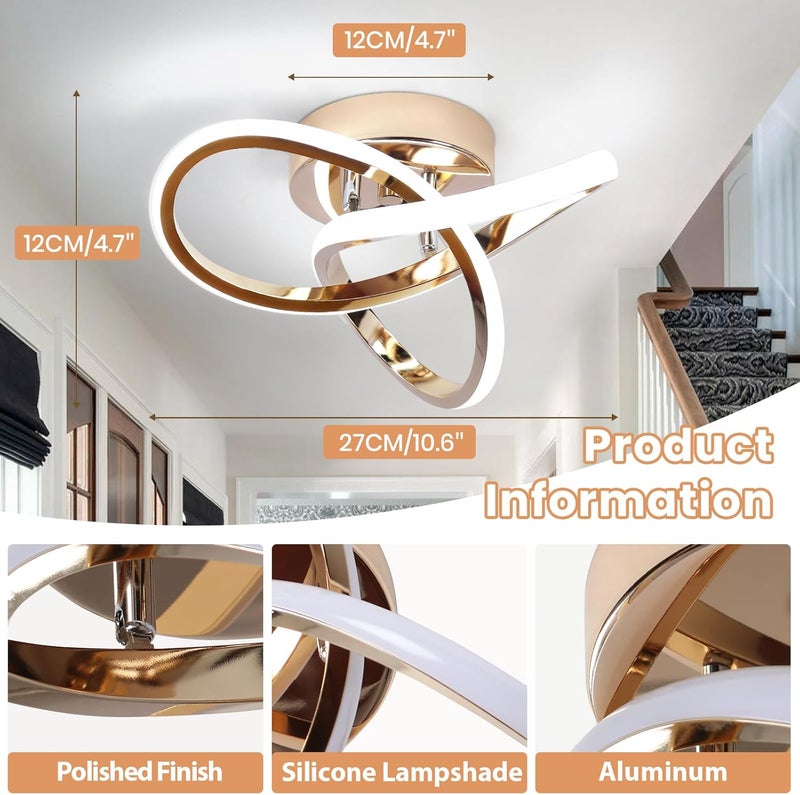 CANEOE Modern LED Ceiling Light, 6000K Gold Led Hallway Ceiling Light Fixtures, Curved Design Semi Flush Mount Ceiling Lights for Hallway Bathroom Kitchen Entryway Stair Ceiling Lamp (No Dimmble) - Image 5